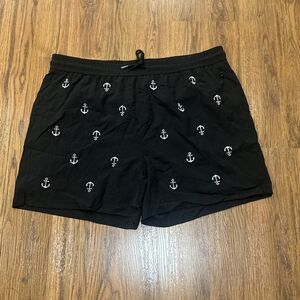 Brisira Swim Trunks Mens 38 Board Shorts Black Embroidered Anchors Lined